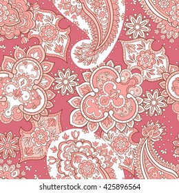 Seamless Paisley pattern in asian ethnic style. Floral vector illustration