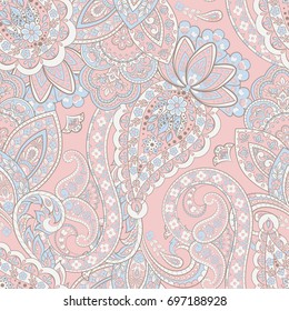 Seamless Paisley pattern in asian ethnic style. Floral vector illustration