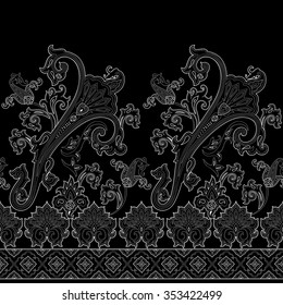 Seamless paisley pattern, decorative border for textile, wrapping, decor. Bohemian design