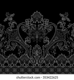 Seamless paisley pattern, decorative border for textile, wrapping, decor. Bohemian design