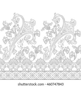 Seamless paisley pattern, decorative border for textile, wrapping, decor. Bohemian design. Vector illustration
