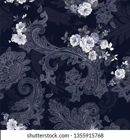 seamless paisley pattern with flowers. floral pattern with graphic paisley elements for fabrics and textile design