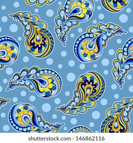 Seamless paisley pattern, flying feathers vector ornament