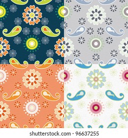seamless paisley pattern in four color combinations