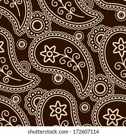 Seamless paisley pattern, golden feathers, decorative vector ornament 