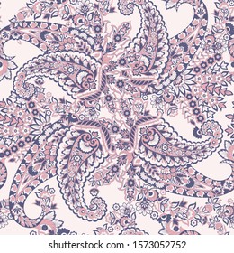 Seamless Paisley pattern in indian batik style. Floral vector illustration