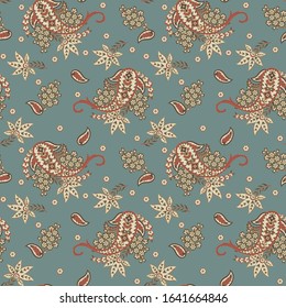 Seamless Paisley pattern in indian batik style. Floral vector illustration