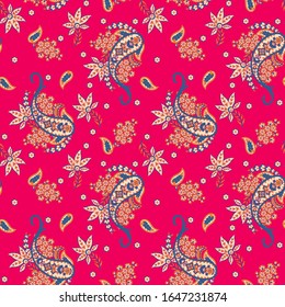 Seamless Paisley pattern in indian batik style. Floral vector illustration