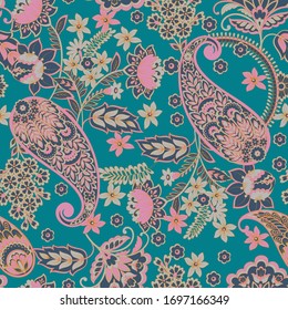 Seamless Paisley pattern in indian batik style. Floral vector illustration