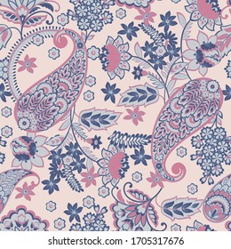 Patrón Paisley sin igual en estilo batik indio. Ilustración vectorial floral