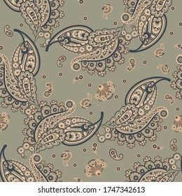Patrón Paisley sin inconvenientes en estilo batik indio. Ilustración vectorial floral