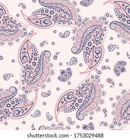 Seamless Paisley pattern in indian batik style. Floral vector illustration
