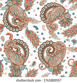 Patrón Paisley sin inconvenientes en estilo batik indio. Ilustración vectorial floral