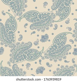 Patrón Paisley sin inconvenientes en estilo batik indio. Ilustración vectorial floral