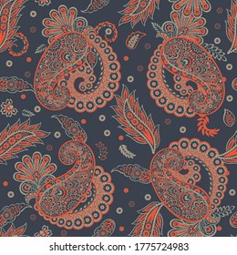 Seamless Paisley pattern in indian batik style. Floral vector illustration