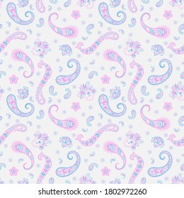 Patrón Paisley sin inconvenientes en estilo batik indio. Ilustración vectorial floral
