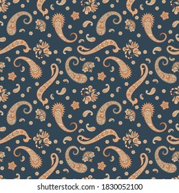 Seamless Paisley pattern in indian batik style. Floral vector illustration
