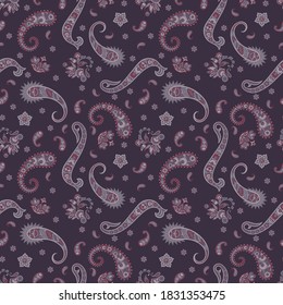 Seamless Paisley pattern in indian batik style. Floral vector illustration