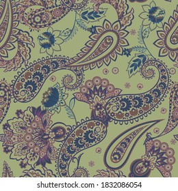 Seamless Paisley pattern in indian batik style. Floral vector illustration