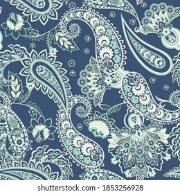 Seamless Paisley pattern in indian batik style. Floral vector illustration