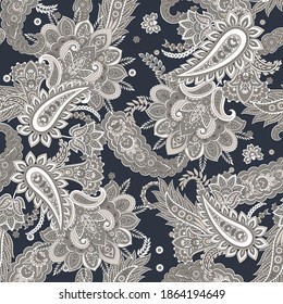 Seamless Paisley pattern in indian batik style. Floral vector illustration