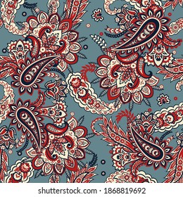 Seamless Paisley pattern in indian batik style. Floral vector illustration