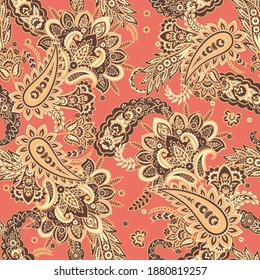 Seamless Paisley pattern in indian batik style. Floral vector illustration