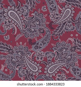 Patrón Paisley sin inconvenientes en estilo batik indio. Ilustración vectorial floral