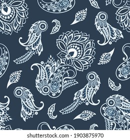 Seamless Paisley pattern in indian batik style. Floral vector illustration