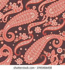 Seamless Paisley pattern in indian batik style. Floral vector illustration