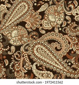 Seamless Paisley pattern in indian batik style. Floral vector illustration