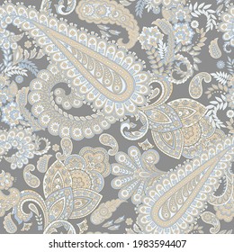 Patrón Paisley sin inconvenientes en estilo batik indio. Ilustración vectorial floral