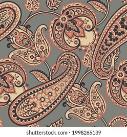 Seamless Paisley pattern in indian batik style. Floral vector illustration