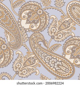Patrón Paisley sin inconvenientes en estilo batik indio. Ilustración vectorial floral