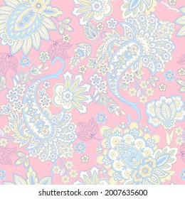 Seamless Paisley pattern in indian batik style. Floral vector illustration