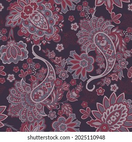 Seamless Paisley pattern in indian batik style. Floral vector illustration