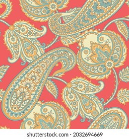 Seamless Paisley pattern in indian batik style. Floral vector illustration