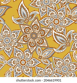 Seamless Paisley pattern in indian batik style. Floral vector illustration