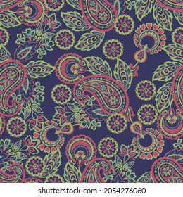 Seamless Paisley pattern in indian batik style. Floral vector illustration
