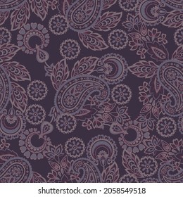 Patrón Paisley sin inconvenientes en estilo batik indio. Ilustración vectorial floral