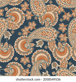 Patrón Paisley sin inconvenientes en estilo batik indio. Ilustración vectorial floral