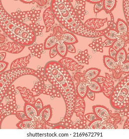 Seamless Paisley pattern in indian batik style. Floral vector illustration