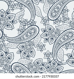 Seamless Paisley pattern in indian batik style. Floral vector illustration