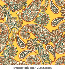 Seamless Paisley pattern in indian batik style. Floral vector illustration