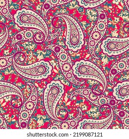 Patrón Paisley sin inconvenientes en estilo batik indio. Ilustración vectorial floral