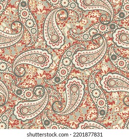 Seamless Paisley pattern in indian batik style. Floral vector illustration