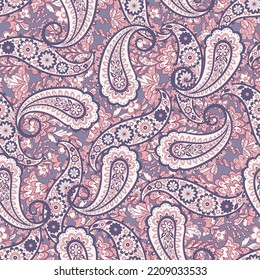 Patrón Paisley sin inconvenientes en estilo batik indio. Ilustración vectorial floral