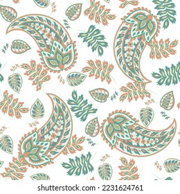 Seamless Paisley pattern in indian batik style. Floral vector illustration
