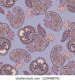 Patrón Paisley sin inconvenientes en estilo batik indio. Ilustración vectorial floral