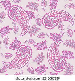 Seamless Paisley pattern in indian batik style. Floral vector illustration